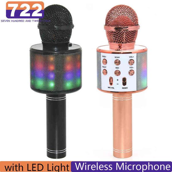 Microphones Microphone de karaoké sans fil Bluetooth, haut-parleur Portable, lecteur KTV à domicile avec fonction d'éclairage LED, Micro pour lecteur de musique T220916