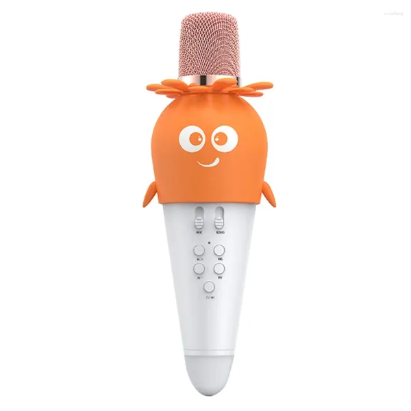 Microphones Microphones sans fil Bluetooth microphone Handheld Condenseur Mic en haut-parleur avec des lumières LED Fonction d'enregistrement Karaoké pour les enfants orange