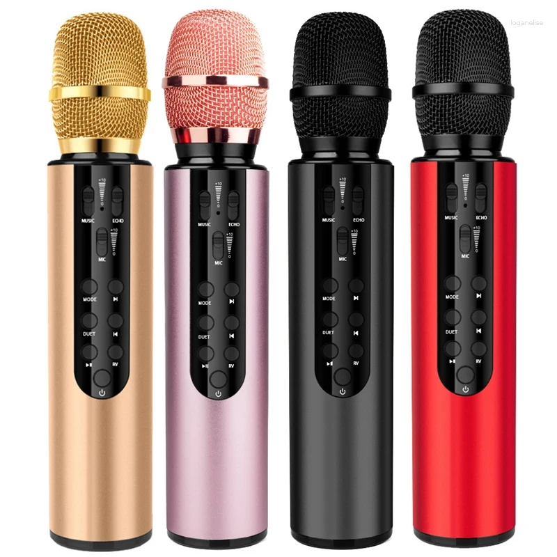 Microfoni Microfono wireless Bluetooth Microfono karaoke portatile a condensatore con doppio altoparlante per lo streaming live