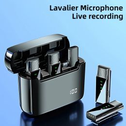 Microphones Wireless Headset Lavalier Microphone System Dual Wireless Lapel Mini Mic Charging Box for iPhone Camera Conference Interview