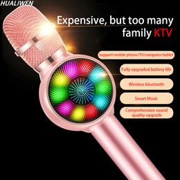 Microfoons Draadloze Karaoke Microfoon Bluetooth Handheld Draagbare Luidspreker Thuis KTV Speler met Dansende LED Licht Geluid Veranderende Functie 230725