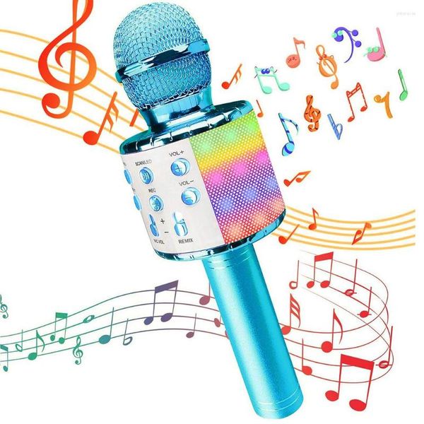Microphones Microphone de karaoké sans fil Haut-parleur portable compatible Bluetooth Lecteur KTV domestique avec fonction d'enregistrement de lumières LED dansantes