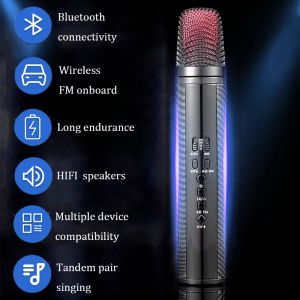 Microphones Karookes sans fil microphone Microphone Bluetooth Reverb Mic Car FM Wireless Singing Machine Mic de diffusion en direct pour la maison KTV Party