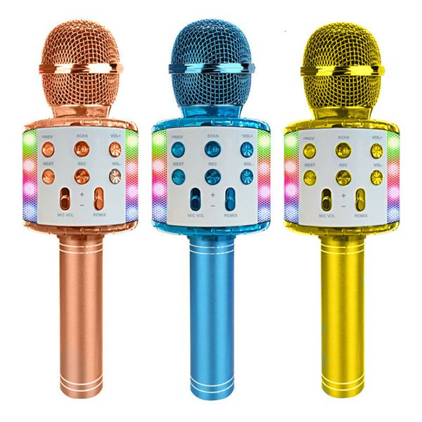 Microphones Microphone de karaoké sans fil Portable Ser Home KTV Player avec danse LED Lumières Fonction d'enregistrement pour enfants Cadeaux 230518