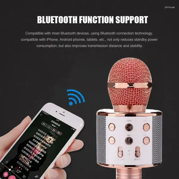 Micrófonos Micrófono de karaoke inalámbrico Altavoz portátil de mano Reproductor de KTV para el hogar con luces LED de baile Función de grabación para regalos para niños
