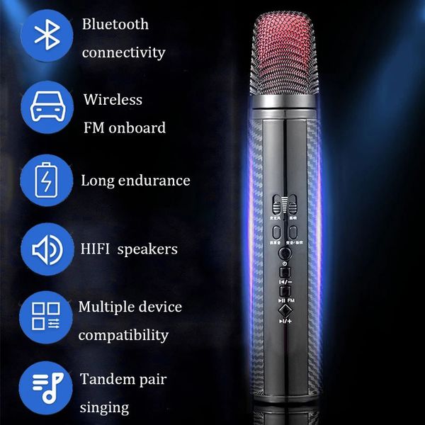 Microphones Microphone karaoké sans fil portable Bluetooth Reverb micro voiture FM Machine de chant diffusion en direct pour la maison KTV Party 231117