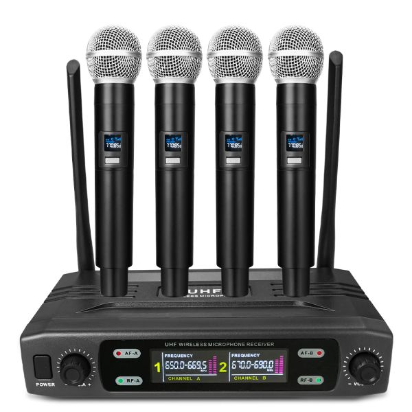 Microphones Karaoke sans fil microphone professionnel UHF Mic dynamique sans fil avec récepteur rechargeable pour l'amplificateur vocal PA SYSTEM Party