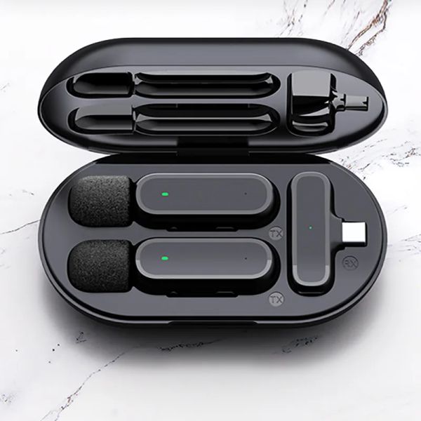 Microphones Microphone Lavalier sans fil avec boîte de charge Mini MICS Design Réduction du bruit Record vidéo Recorder pour le téléphone Android 2022 NOUVEAU