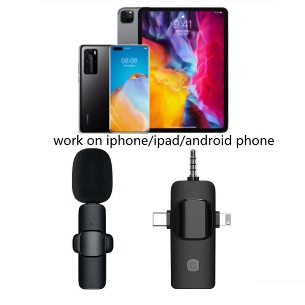 Micrófonos Micrófono Lavalier inalámbrico K15 Profesional para teléfono Cámara Android 2.4G Micrófono de solapa de retardo bajo con reducción de ruido Otwap