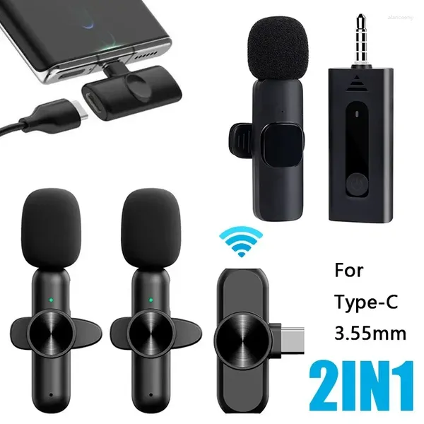 Micrófonos Lavalier inalámbrico Mini micrófono portátil Audio en vivo Grabación de video Micrófono para teléfono móvil tipo C Cámara portátil Conector de 3,5 mm