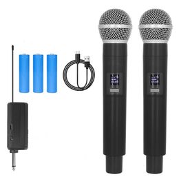 Microphones Microphone sans fil 2 canaux UHF fréquence fixe microphone dynamique fête karaoké église spectacle réunion 231123