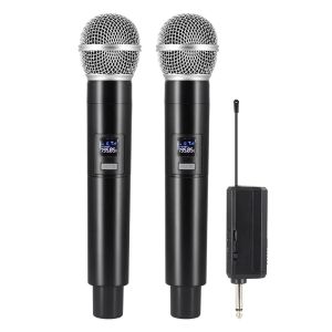 Microphones Microphone sans fil 2 canaux UHF Micphone à main professionnel pour le karaoké de la fête