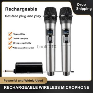 Microphones Microphone sans fil 2 canaux UHF fréquence fixe micro portable Micphone pour fête karaoké professionnel église spectacle réunion HKD230818
