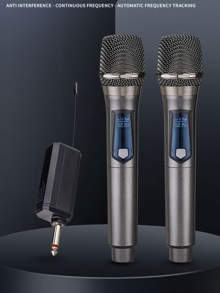 Microphones Microphone sans fil 2 canaux UHF professionnel tenu dans la main pour la réunion de performance d'église de karaoké de partie Stage performanc 230518