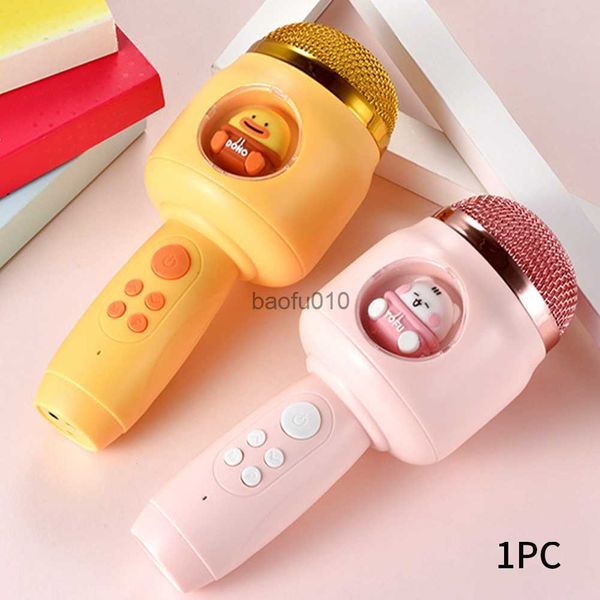 Microphones Microphone sans fil Bluetooth Compatible Player KTV Kids Cartoon Singing Gift Handheld Portable Speaker for Kids HKD230818