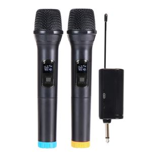 Microphones Microphone sans fil double Microphone de karaoké dynamique portatif avec récepteur Rechargeable ensemble de micro sans fil pour PA