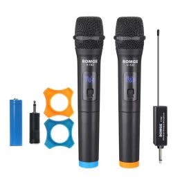 Microphones Microphone sans fil pour chanter Système de microphone sans fil rechargeable microphone DualChannel Portable Mic pour la gamme Singer 164ft