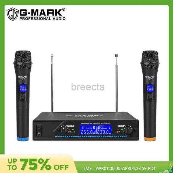 Micrófonos micrófono inalámbrico g-mark g210v profesional 2 canales handheld karaoke micrófono para la reunión de la fiesta de la iglesia show 240408