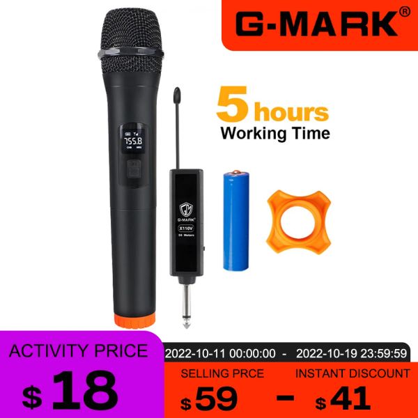 Micrófonos micrófono inalámbrico gmark x110v micrófono portátil batería recargable para karaoke fiesta en casa reunión de la iglesia show