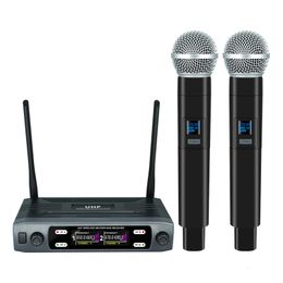 Microfoons draadloze microfoon handheld dubbele kanalen UHF vaste frequentie dynamische microfoon voor karaoke bruiloftsband kerkshow 230816