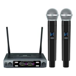 Microfoons draadloze microfoon handheld dubbele kanalen UHF vaste frequentie dynamische microfoon voor karaoke bruiloftsband kerkshow 221104