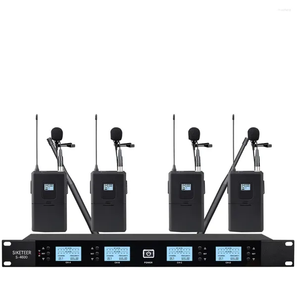 Micrófonos micrófono inalámbrico Lavalier Professional 4CH UHF Sistema para Karaoke KTV Live Stage Performance Teaching Conference