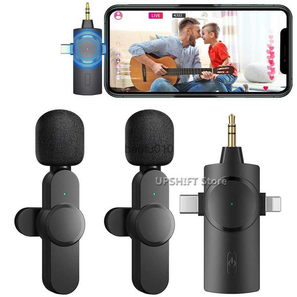 Micrófonos Micrófono inalámbrico Plug-play 3 en 1 Mini micrófono de solapa Lavalier para grabar YouTube Facebook TikTok Vlog Type-C Lightning 3.5mm HKD230818