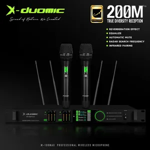 Microphones X-Duomic M100max Diversité professionnelle Système sans fil Mic Mic TFT Screen avec réverbération d'égalisation