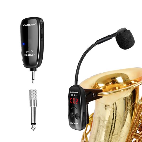 Micrófonos Xiaokoa UHF Instrumentos inalámbricos Saxofón Saxofón Receptor inalámbrico Transmisor de 160 pies enchufe y juega muy bien para trompetas