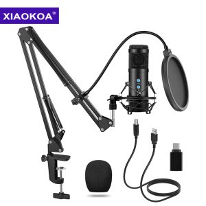 Micrófonos Xiaokoa USB Computadora Kit de micrófono Condenser Professional Podcast Mic para PC Teléfono Karaoke YouTube Studio Recording Mikrofon