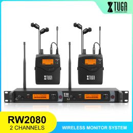 Microphones Xtuga Top Quality! RW2080 Dans le système de moniteur d'oreille 2 canal 2 Bodypack Surveillant avec des écouteurs sans fil SR2050!