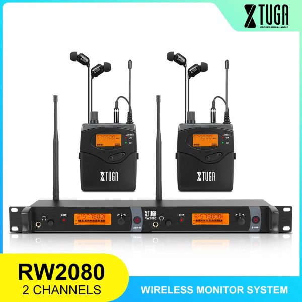 Microphones Xtuga Top Quality! RW2080 Dans le système de moniteur d'oreille 2 canal 2 Bodypack Surveillant avec des écouteurs sans fil SR2050!