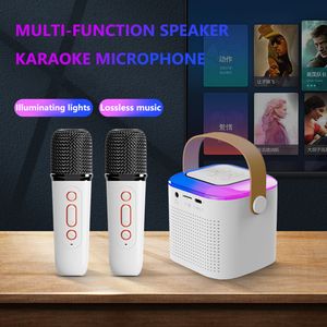 Microphones Y1 Mini Microphone Famille Karaoké Machine RVB Lumière Colorée Stéréo Son Support 3.5mm Écouteur Bluetooth-Compatible 5.3 230725