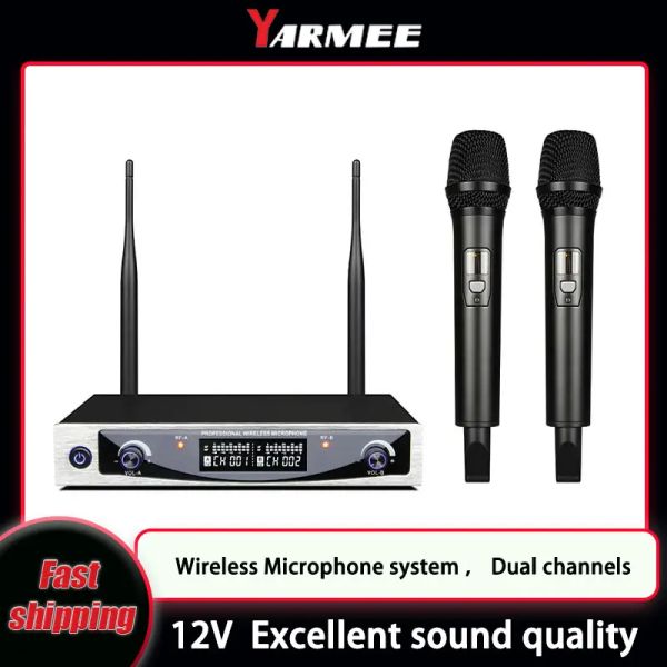 Microphones Yarmee 500599MHz Performance de scène Home KTV UHF Handheld Dual Wireless Microphone System System System Dynamic avec hôte