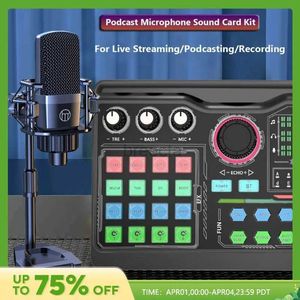Microfoons ZALSUNOUND Professionele podcast Microfoon SoundCard Kit voor PC Smartphone Laptop Computer VLOG Record Live Streaming YouTube 240408