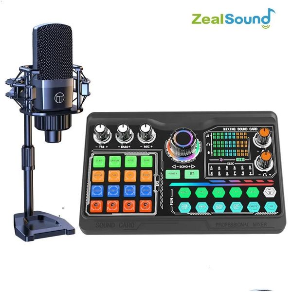 Microphones Zealsound Professional Podcast Microphone Kit de carte son pour PC Smartphone Ordinateur portable Vlog Enregistrement Live Streaming Dr Otme4