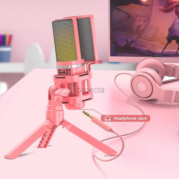 Microphones ZealSound RGB USB Condenser Microphone Studio Enregistrement micro pour ordinateur Streaming Video Gaming Podcasting Vocal Pink Color 240408