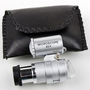 Microscope 45x juwelier Vergrootglas Sieraden Loupes Mini Magnifiers Pocket Microscopen met LED Light + Lederen Pouch Vergrootglas MG10081