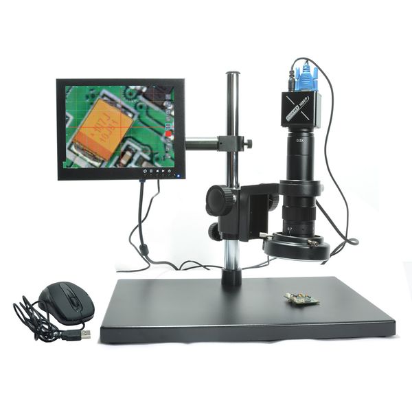 Caméra de Microscope industriel Full HD VGA 1080P, objectif 180X à monture C, support d'écran LCD de 8 pouces pour la réparation des PCB