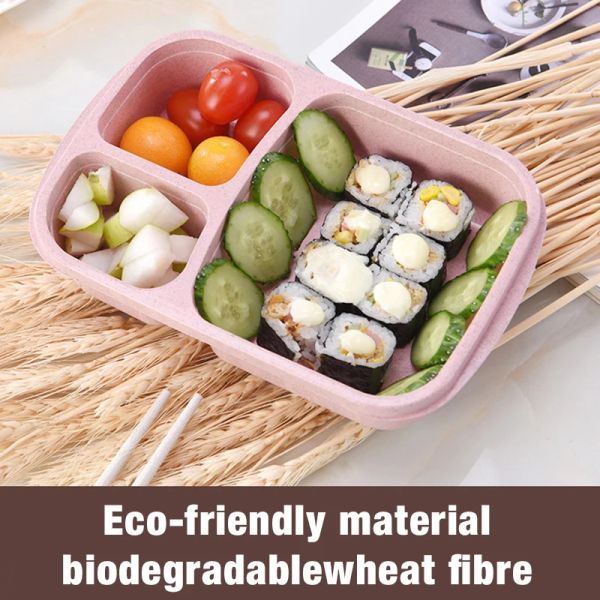 Boîte à déjeuner micro-ondes paille de blé vaisselle récipient alimentaire enfants école bureau boîte à Bento Portable sac à déjeuner