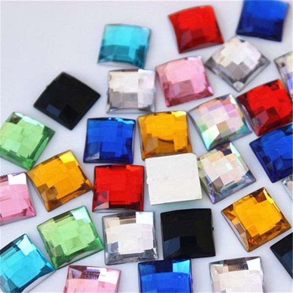 MICUI 100PCS 12 mm Crystal Mix Couleur en acrylique strass à plat Gemmes carrés Stone Strass pour vêtements Robe Craft ZZ609280J