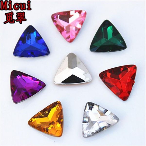 MICUI 100pcs 15 mm Mezcla Triángulo de color Cristal Renestones Pointback Fancy Stones Acrílico Strass Crystal Stones Applique217o