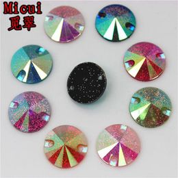 MICUI 100PCS 16 mm Round AB COLOR RESIN RÉSINE RHINESTON STONES CRISTONS Perles à plats coudre avec 2 trous pour robe de vêtements ZZ697294F