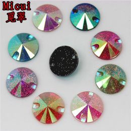 Micui 100 pièces 16mm rond AB couleur résine strass cristal pierres Flatback perles à coudre avec 2 trous pour robe vêtement ZZ697237g