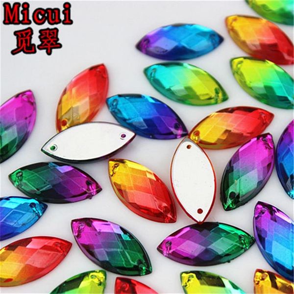 Micui 100 pièces 9 20mm Double couleur oeil de cheval acrylique strass pierres de cristal couture Flatback gemmes pour vêtements robe coudre sur ZZ476268r