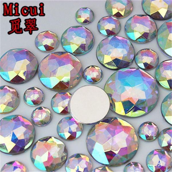 MICUI 100pcs Cristales redondos que acompañan a AB color acrílico Rhinestons Stones de cristal de espalda plana para la decoración de la nave de ropa sin agujeros208y