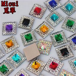 Micui 200 stks 10mm Dubbele kleur Vierkante Hars Strass Kristal Steen kralen plaksteen Voor DIY Bruiloft Decoratie ZZ7532196