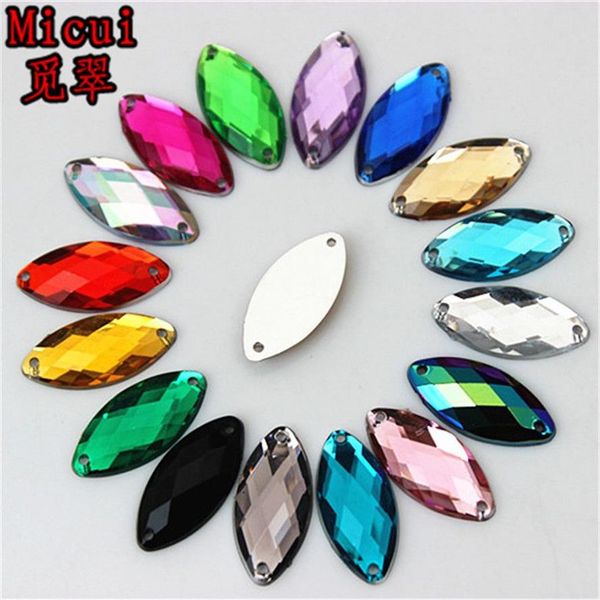 Micui 200PCS 9 18mm Cristales de costura Diamantes de imitación con parte posterior plana Coser en piedra acrílica Ojo de caballo Cristal Strass para ropa Joyería ZZ602303i