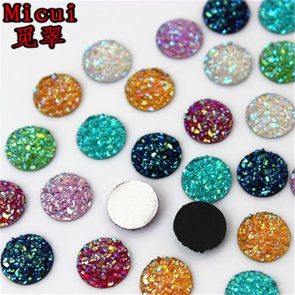 Micui 300 Stück 10 mm Kristall AB Flatback runde Strass-Cabochon-Edelsteine aus Kunstharz mit flacher Rückseite für DIY-Dekoration ZZ649264O