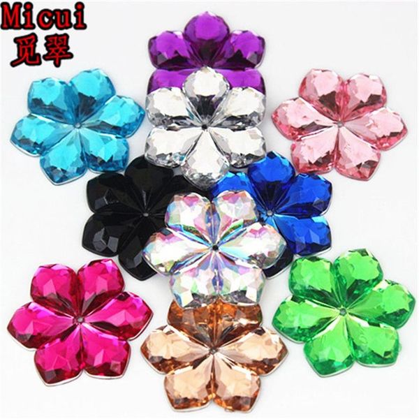 MICUI 50PCS 28 mm en forme de fleur en forme de strass en acrylique Crystal Stones Flatback pour vêtements Decorations de robe Accessoires de bijoux ZZ266292B